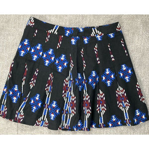 Womens A Line Skirt Black Mulicolor Aztec Geometric With Pleating X Small